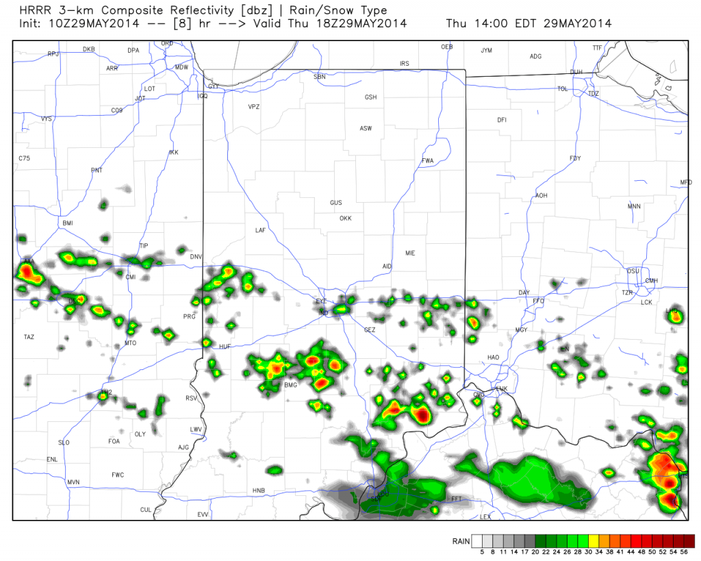 T-storms will ignite this afternoon, primarily south of the I-70 corridor.