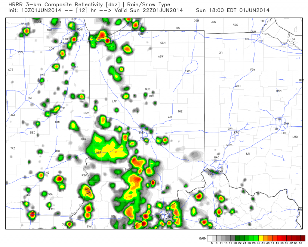 Future scan radar suggests thunderstorms erupt as early as 5-6pm across central Indiana.