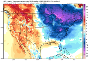 Temperature anomalies next weekend. Source: Tropicaltidbits.com