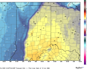 Dew points will climb into the lower 60s by evening.