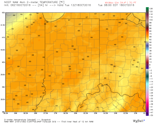 Overnight lows Tuesday morning will be close to 70 degrees. Courtesy of Weatherbell.com