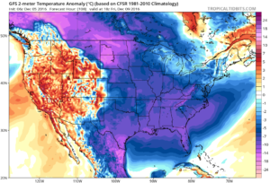 Forecast temperature anomalies to close the work week.