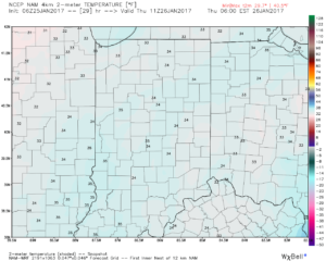 Low-mid 30s Thursday morning